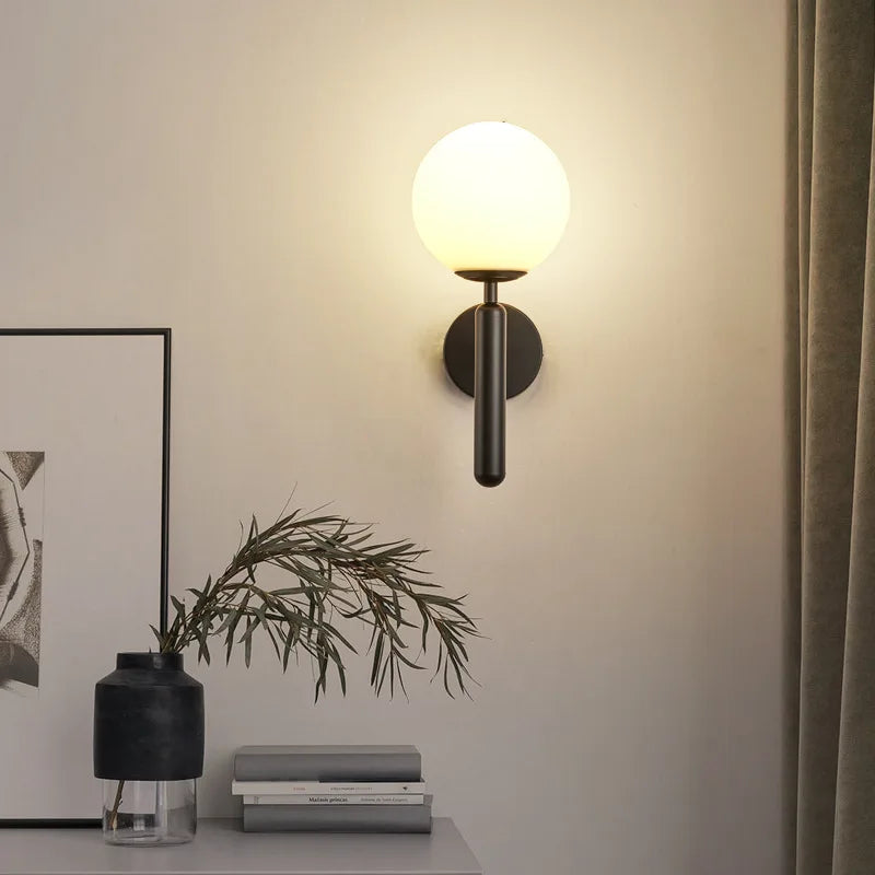 Brushed Gold Wall Light with White Globe