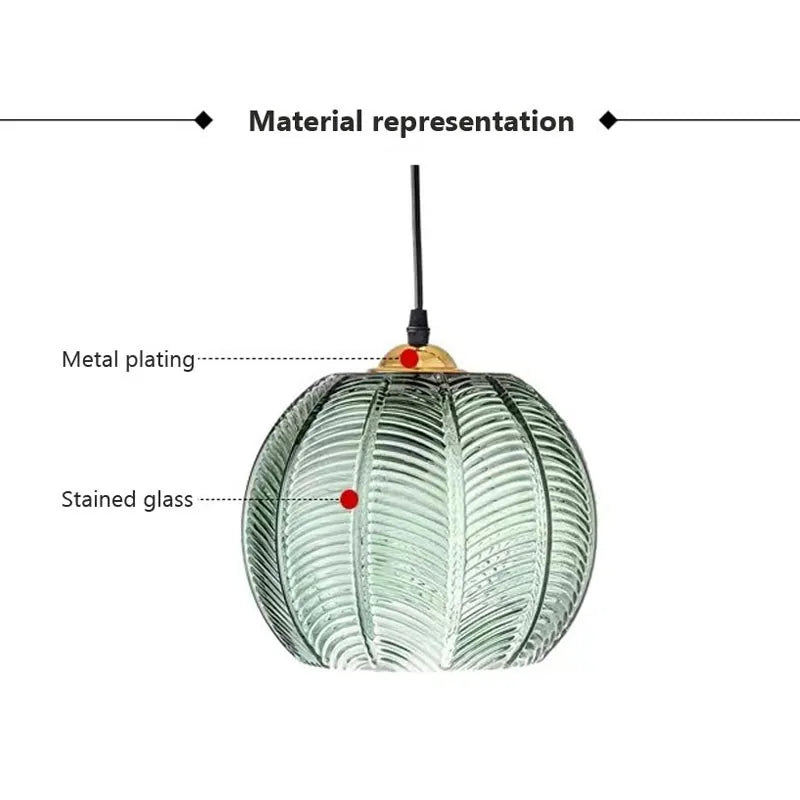 Nordic Glass Pendant Light Green Leaf Pattern