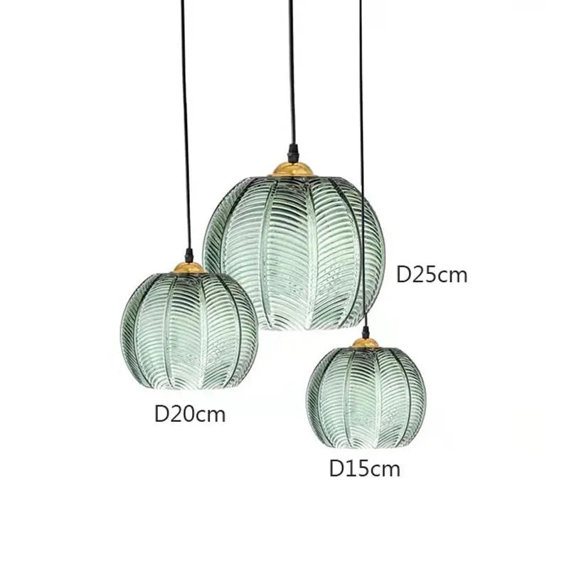 Nordic Glass Pendant Light Green Leaf Pattern