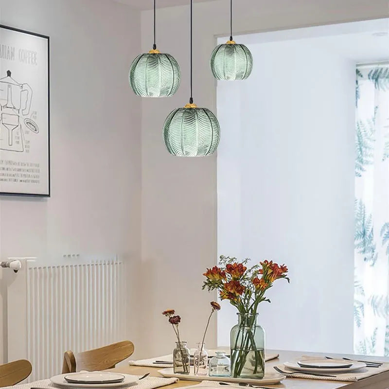 Nordic Glass Pendant Light Green Leaf Pattern