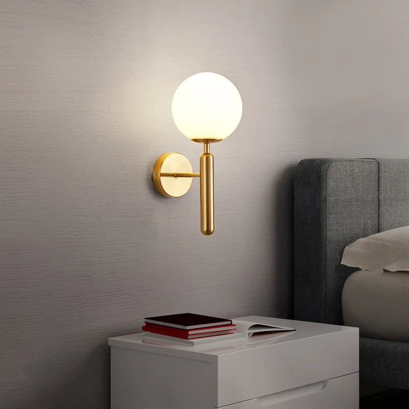 Brushed Gold Wall Light with White Globe
