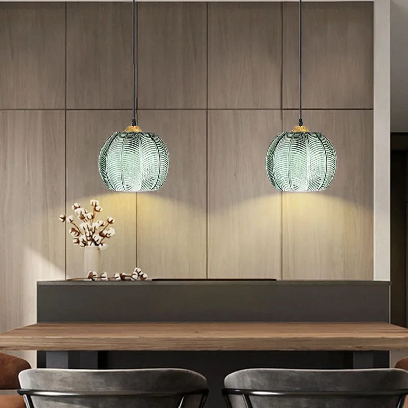 Nordic Glass Pendant Light Green Leaf Pattern