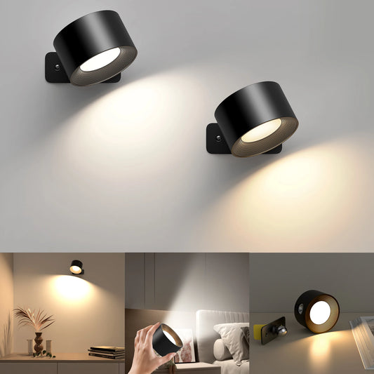 LED Wall Sconce Light - 3 Brightness Levels & Color Modes, 360° Rotatable, Touch-Control, Battery Operated