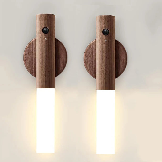 Magnetic LED Night Light - Intelligent Wooden Design with Human Body Sensor, Rechargeable for Bedroom & Corridor