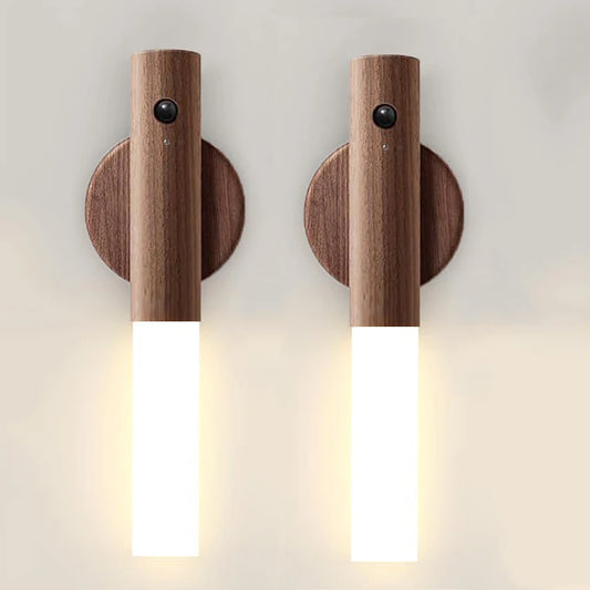 Magnetic LED Night Light - Intelligent Wooden Design with Human Body Sensor, Rechargeable for Bedroom & Corridor