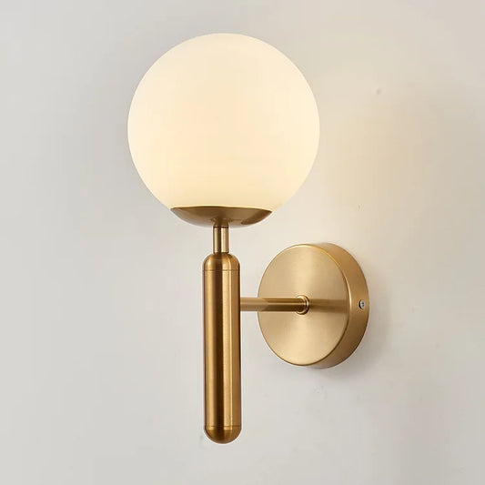 Brushed Gold Wall Light with White Globe