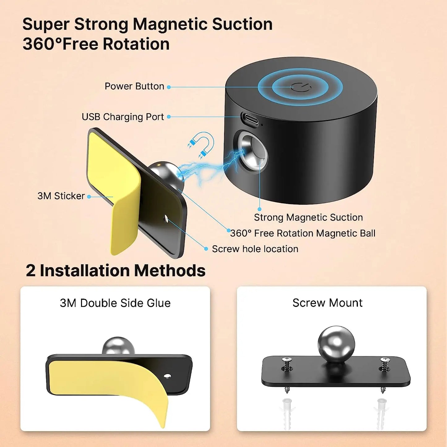 LED Wall Sconce Light - 3 Brightness Levels & Color Modes, 360° Rotatable, Touch-Control, Battery Operated